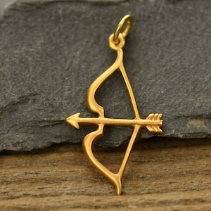 Bow and Arrow Charm. 24K Gold Plated Bronze or Silver Plated Bow and Arrow Charm Pendant.