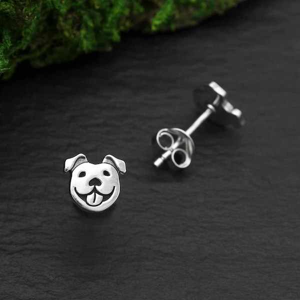 Pitbull Stud Earrings Sterling Silver Pitbull Charm. 925 Sterling Silver Pitbull Gift American Bulldog Studs Pitbull Jewelry