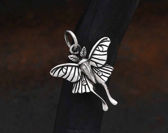 Sterling Silver Tiny Luna Moth Charm Necklace or Ring or Earrings 925 Sterling Silver Luna Moth Charms Dainty Luna Moth Jewelry