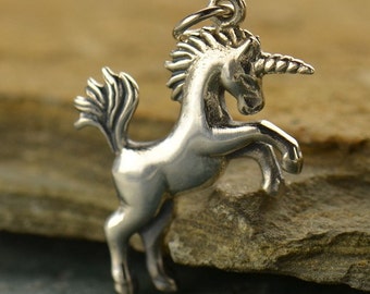 Sterling Silver Unicorn Charm .925 Solid Sterling Silver Unicorn Pendant. 3D Unicorn Necklace.
