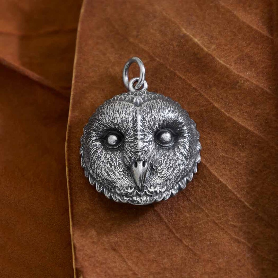 Barn Owl Necklace 925 Sterling Silver Owl Face Pendant 925 Solid Sterling Silver Owl Necklace