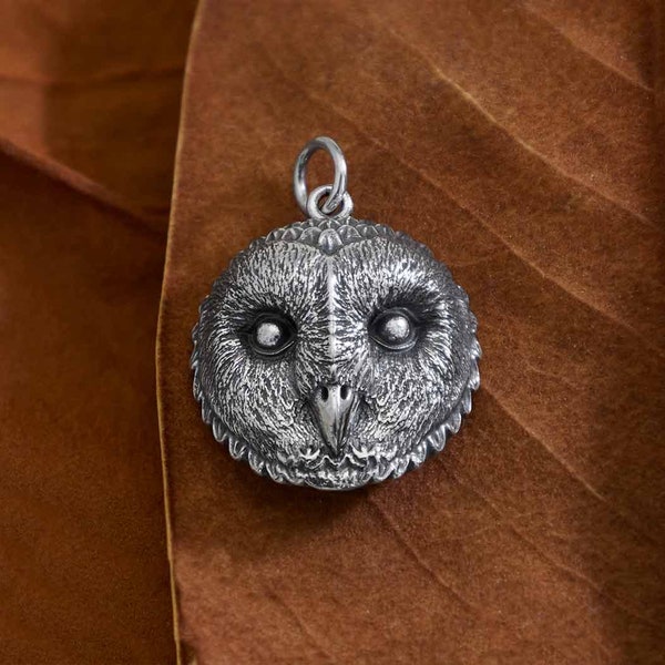 Barn Owl Necklace 925 Sterling SIlver Owl Face Pendant 925 Solid Sterling Silver Owl Necklace Round Owl Face Necklace.