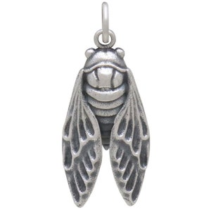 Sterling Silver Cicada Charm. 925 Solid Sterling Silver Cicada Pendant. Cicada Jewelry. image 2