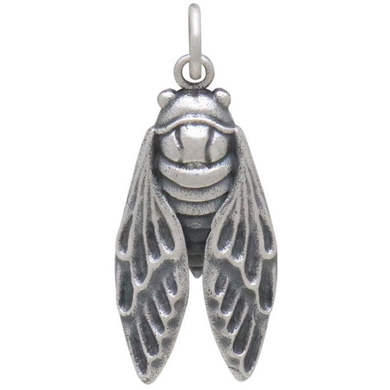 Sterling Silver Cicada Charm. 925 Solid Sterling Silver Cicada Pendant. Cicada Jewelry. image 2