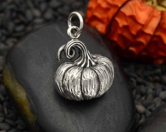 Sterling Silver Pumpkin Charm. Small Pumpkin Pendant. 925 Sterling Silver Pumpkin Fall Necklace. Halloween Jewelry