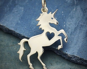 Unicorn Charm Sterling Silver. 925 Sterling Silver Unicorn With Heart Cutout Charm. Unicorn Necklace.