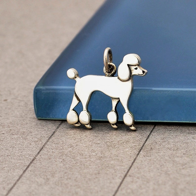 Sterling Silver Poodle Charm. 925 Sterling Silver Poodle Gift. Poodle Pendant. Poodle Necklace. image 1