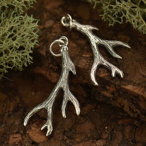 Sterling Silver Antler Charm. 925 Sterling Silver Deer Antler Charm. Solid Sterling Silver Antler Necklace