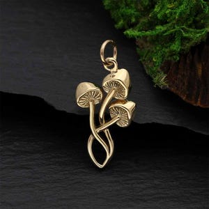 Mushroom Charm Bronze Three Mushroom Gold Tiny Charm