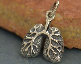 Sterling Silver Mini Lungs Charm .925 Breathe Charm. Tiny Lungs Necklace Medical Jewelry.