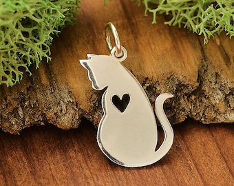 1 Sterling Silver 3D 20x12mm Cat with a Kitten Charm! 