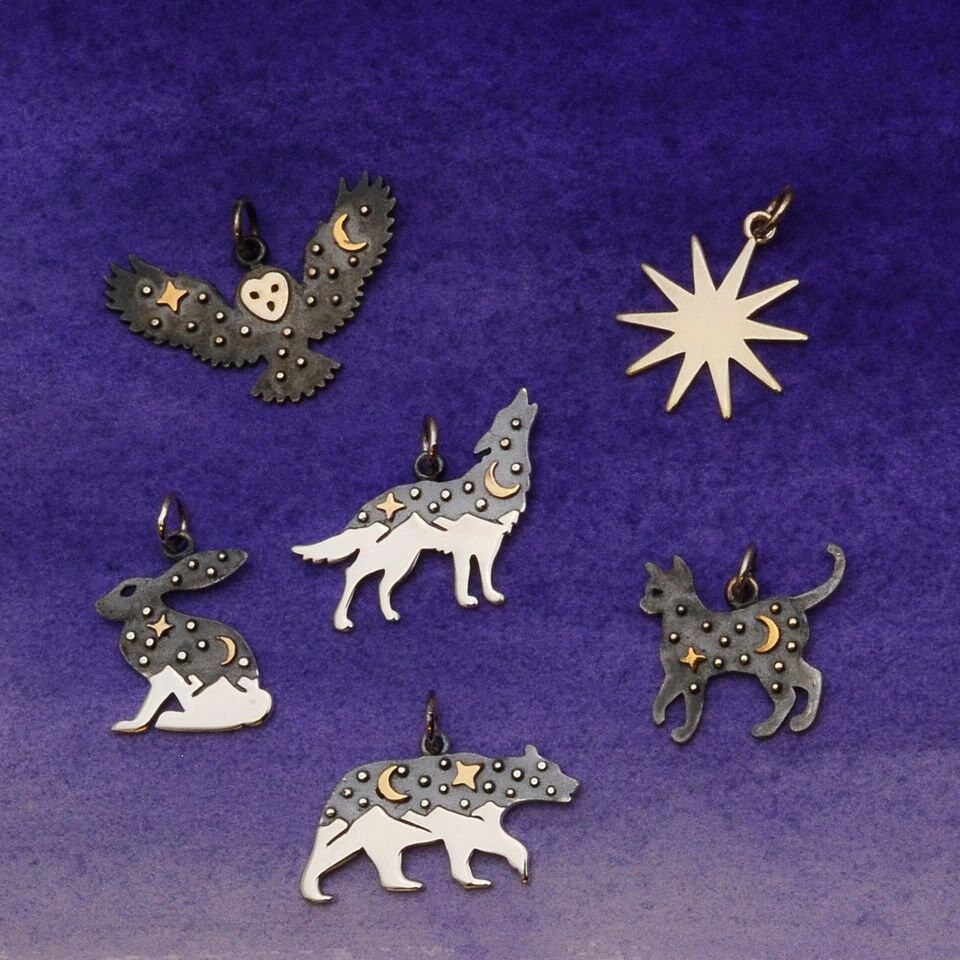 Sterling Silver Rabbit Charm. Mountain Rabbit Charm. Mountain and Moon ...