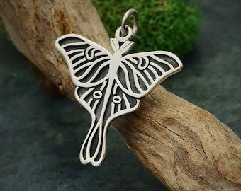 Sterling Silver Luna Moth Charm. 925 Sterling Silver Luna Moth Pendant. Gift for Her. Luna Moth Necklace.