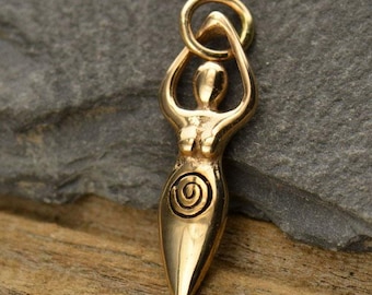 Fertility Goddess Charm Bronze. Tiny Moon Goddess Charm Gold Mini Charm