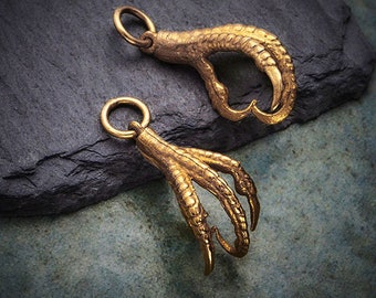 Bird Claw Pendant. Solid Bronze Talon Pendant. Gold Raven Claw Necklace.