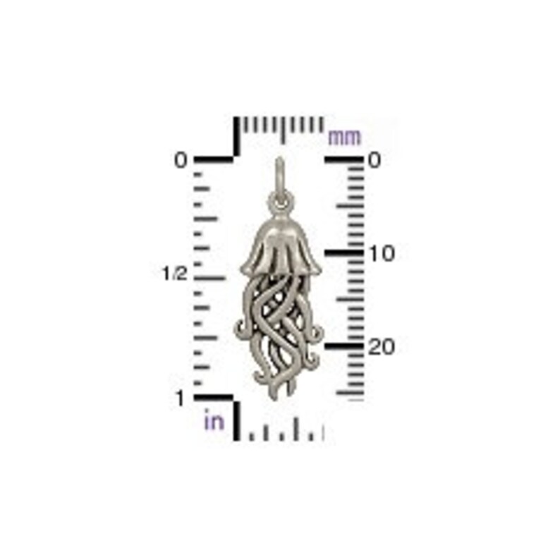 May include: Silver-toned pendant charm shaped like a jellyfish with a bell and tentacles. The charm is approximately 1 inch tall.