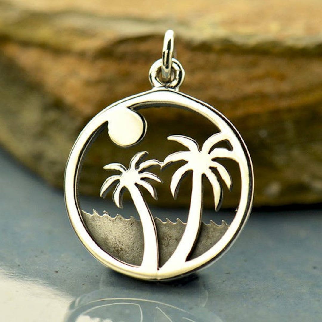 Sterling Silver Flat Palm Tree Charm With Box Chain Necklace – 925 USA Made - View #2