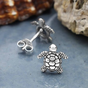 Baby Sea Turtle Charm or Stud Earrings or Ring 925 Sterling Silver Sea Turtle Mini Charm or Studs Tiny Sea Turtle