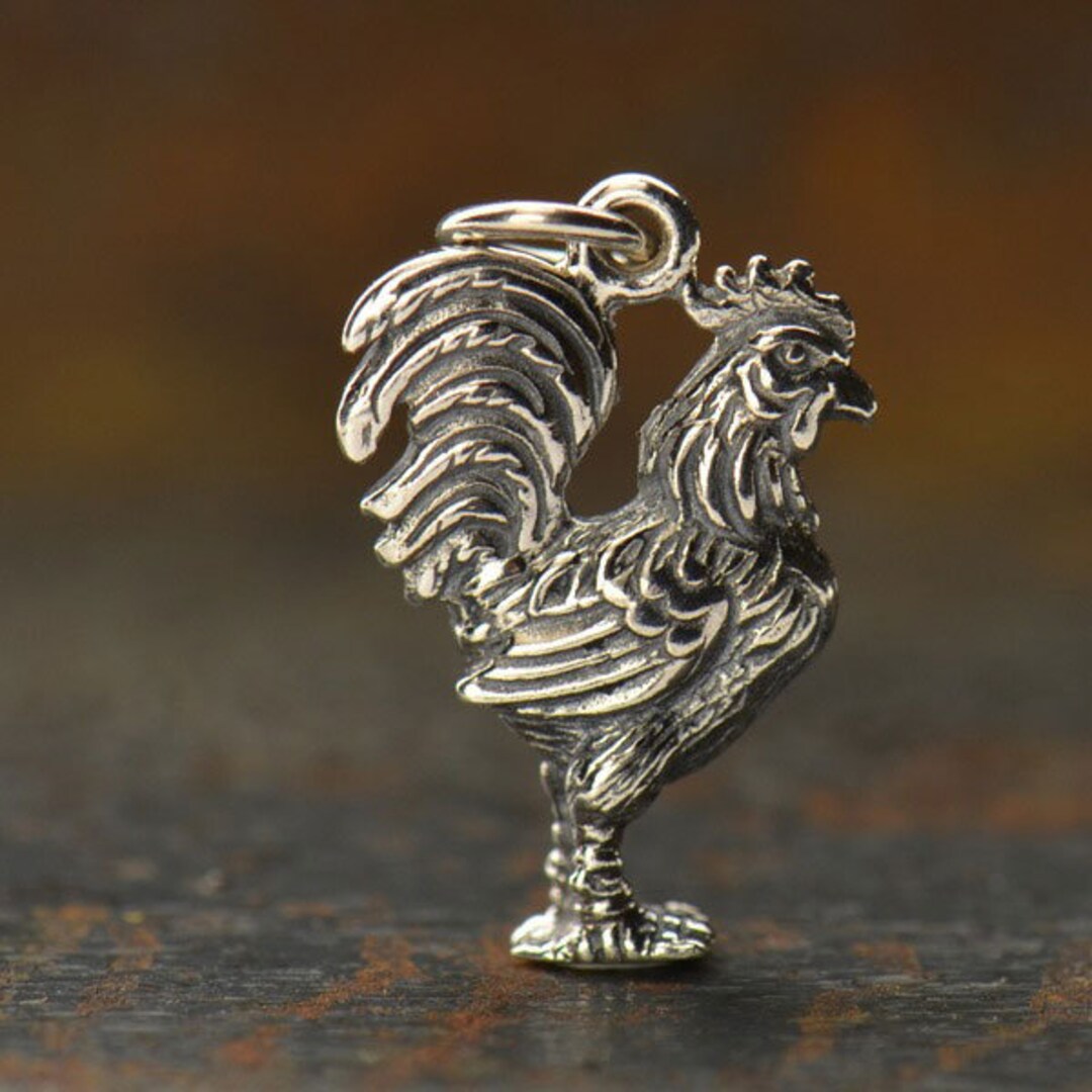 Rooster Charm Necklace. .925 Solid Sterling Silver Tiny Rooster Pendant