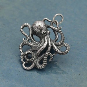 Sterling Silver Octopus Charm .925 Sterling Silver Octopus Pendant Detailed Octopus Charm Necklace