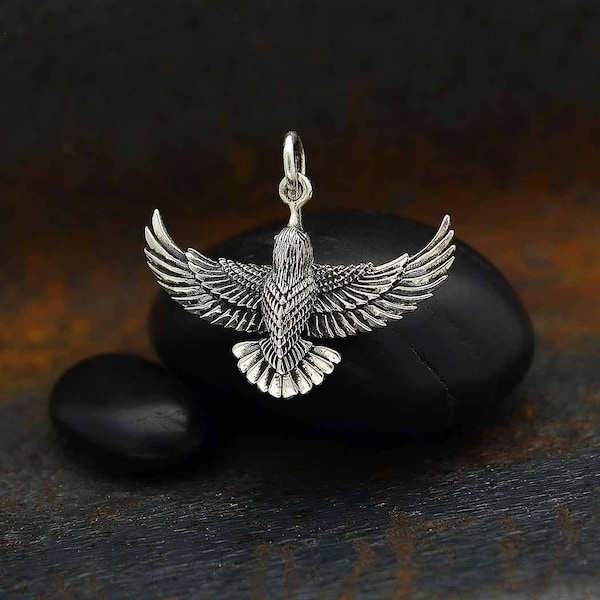 Sterling Silver Bird Charm. 925 Sterling Silver Bird Open Wings Charm. Soaring Bird Necklace.