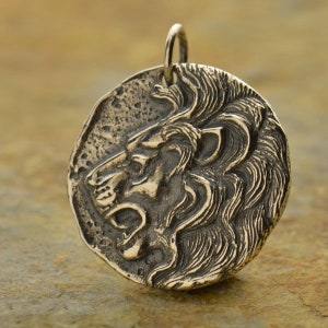 Lion Necklace Solid 925 Sterling Silver Round Lion Charm Necklace. Lion Coin Pendant. image 1