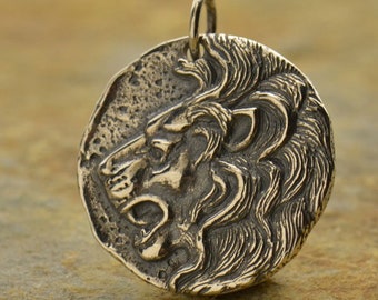 Lion Necklace Solid 925 Sterling Silver Round Lion Charm Necklace. Lion Coin Pendant.
