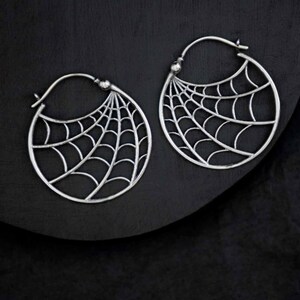 Spider Web Hoops 925 Sterling Silver Spiderweb Hoop Earrings - Halloween Earrings 26mm Hoops