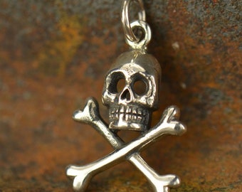 Tiny Skull and Crossbones Charm 925 Sterling Silver or Mini Skull Crossbones Charm Solid Sterling Silver Necklace.