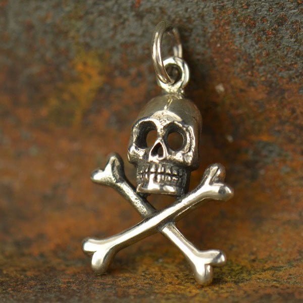 Tiny Skull and Crossbones Charm 925 Sterling Silver or Mini Skull Crossbones Charm Solid Sterling Silver Necklace.