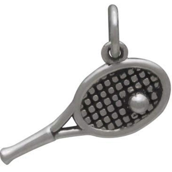 0.925 Sterling Silver Tennis Ball /& Rackets Charm Necklace Sports Pendant