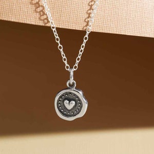 Tiny Silver Heart Necklace 925 Sterling Silver Wax Seal Heart Charm Necklace Heart Charm 10mm