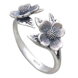 Dogwood Flower Ring Solid Sterling Silver or Bronze Ring Adjustable bild 2