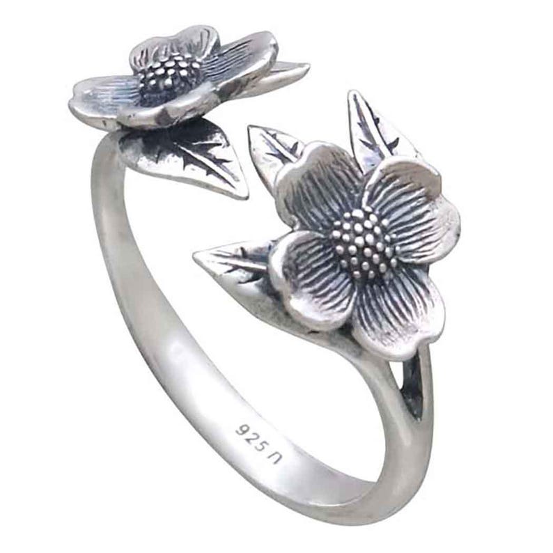 Dogwood Flower Ring Solid Sterling Silver or Bronze Ring Adjustable bild 2