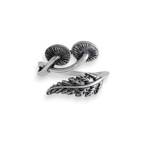 Mushroom Ring Adjustable 925 Sterling Silver Mushroom Pendant. Sterling Silver Mushroom Necklace. Mushroom and Fern Ring