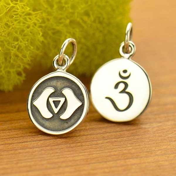 Sterling Silver Third Eye Chakra Charm. 925 Sterling Silver Third Eye Necklace. Mini Chakra Charm Necklace.