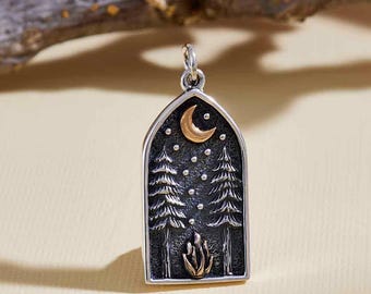 Bonfire Charm Mixed Metal Forest Charm Sterling Silver with Bronze Camping Fire Jewelry
