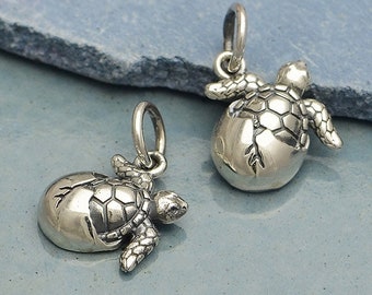 Baby Sea Turtle Charm. .925 Sterling Silver Hatching Sea Turtle. TINY Sea Turtle