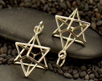 Sterling Silver Merkaba Charm. Sterling Silver 3D Merkabah Pendant. Wire Merkaba Star Jewelry Sterling Silver 17mm