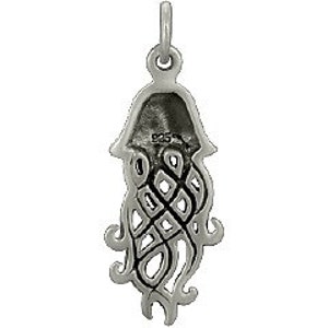 May include: Sterling silver pendant featuring a detailed, intricate design of a jellyfish with a textured, rounded top. The pendant is marked with "925" on the back.