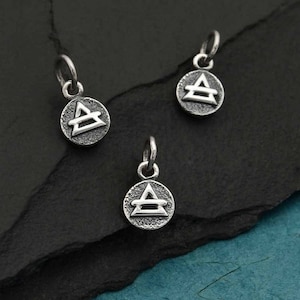 TINY Element Charm Necklace or Ring .925 Sterling Silver Air Element Four Elements Rings. Water Fire Earth Air MINI Element Symbol 6mm