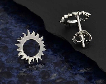 Eclipse Studs or Charm .925 Sterling Silver Mini Sun Earrings Solar Eclipse Charm. Tiny Sun Necklace. Sunburst Earrings