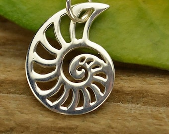 Sterling Silver Nautilus Charm. 925 Sterling Silver Nautilus Pendant. Nautilus Necklace.