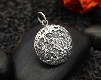 Full Moon Charm .925 Sterling Silver Full Moon Pendant.  Full Moon Necklace 15mm or 20mm