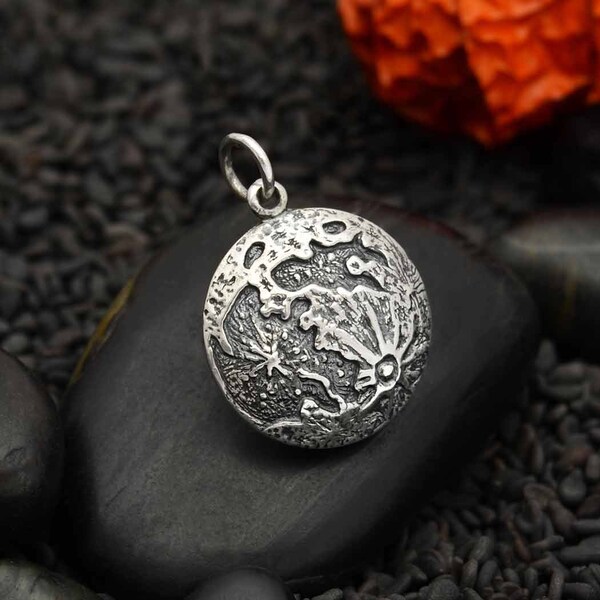Full Moon Charm .925 Sterling Silver Full Moon Pendant.  Full Moon Necklace 15mm or 20mm