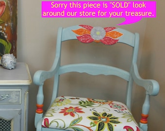 SOLD - Gazania Country Chic Carved Wooden Flower Chair