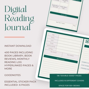 Digital Reading Journal, Reading Planner, Goodnotes Book Journal, Book Tracker and Book Review Logs, Booktok