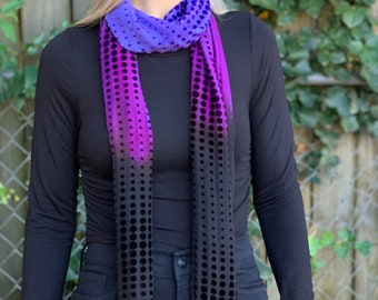 Silk Velvet fringe scarf - purple to black ombre scarf -Boho holiday scarf -velvet boho scarf- Tie dyed scarf - fringe boho scarf