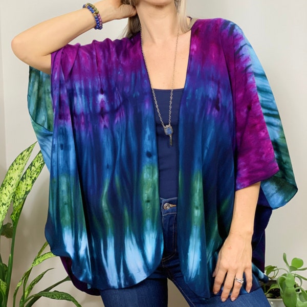 Tie dye Cardigan top, Colorful tie dye cardigan, Loose boho jacket, tie dye jacket, colorful boho jacket, plus size tie dye