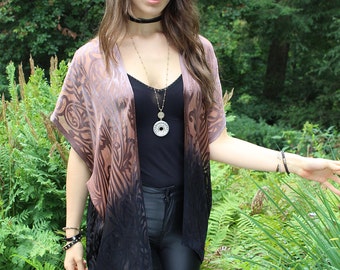 Silk ombre kimono, Brown boho kimono, burnout boho kimono, elegant sheer kimono